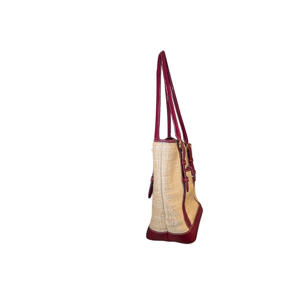 Maxx New York Women’s Raffia Straw Red Leather Large Tote Shoulder Handbag Boho - Picture 10 of 16